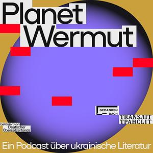 Logo des Podcastprojektes Planet Wermut: Eine kollage aus lila Kreis mit roten balken auf beigem Hintergrund.